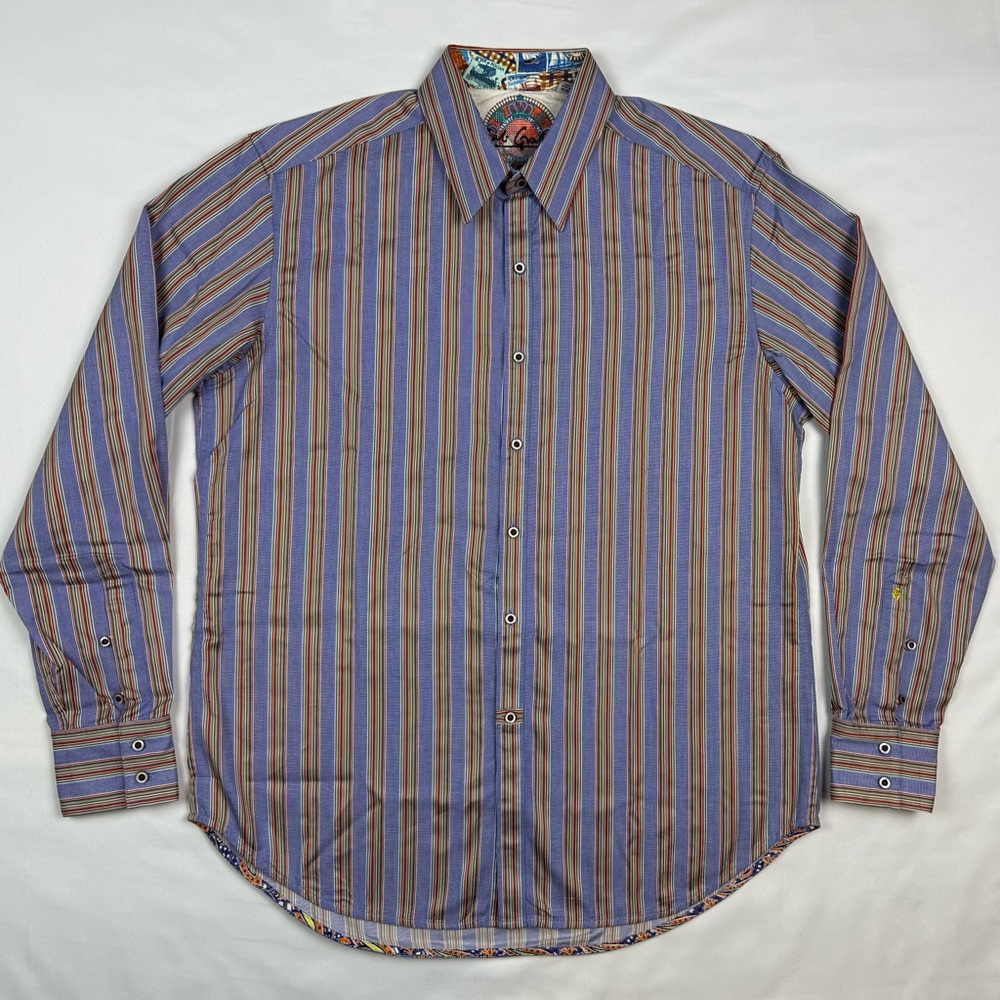 Robert Graham Mens Button Up Shirt Sz Medium Striped Flip Contrast Cuff A3